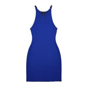 House of Harlow 1960 Blue Ribbed Knit Mini Dress Size Large Chain Straps Bodycon